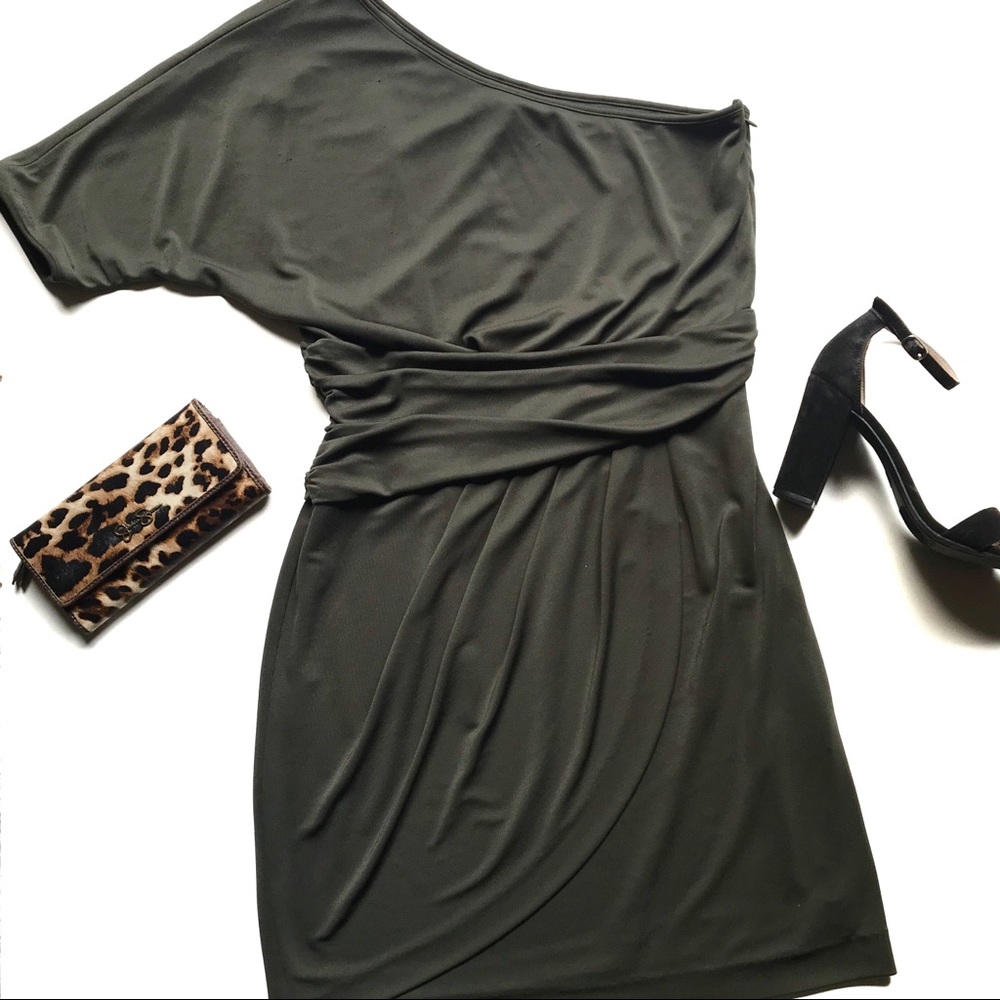 Vince Camuto Olive Green One-Shoulder Dress